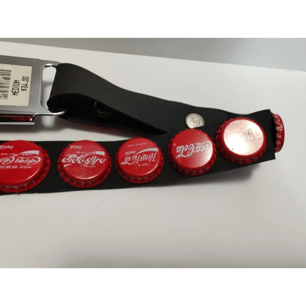 Vintage 90's COKE Rubber Belt  Coca-Cola Global Bottle Caps Chrome Punk Goth